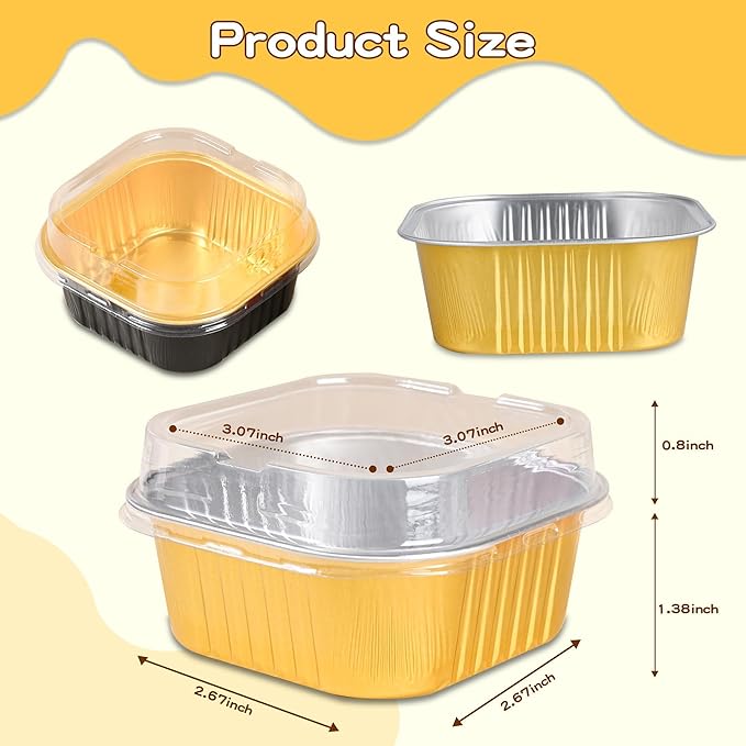40 Pack Mini Cake Pans with Lids, 5oz Square Aluminum Foil Brownie Baking Cups, Muffin Tin Ramekins, Disposable Dessert Cupcake Cups for Wedding Birthday Party, green