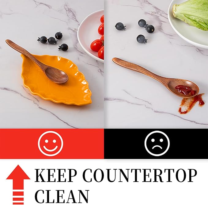 Ceramic Leaf Shape Spoon Rest for cooking, Cute Cooking Spoon Holder for Stove Top,Large Porcelain Spatula Rest for Kitchen Counter, Farmhouse Christmas Kitchen Decor (orange)