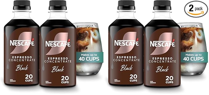 NESCAFÉ Espresso Concentrate Black, Instant Espresso Coffee Concentrate, Cold Brew Style, Iced Coffee Style Drinks,  2 Bottles (10 Fl Oz Each) (Pack of 2)