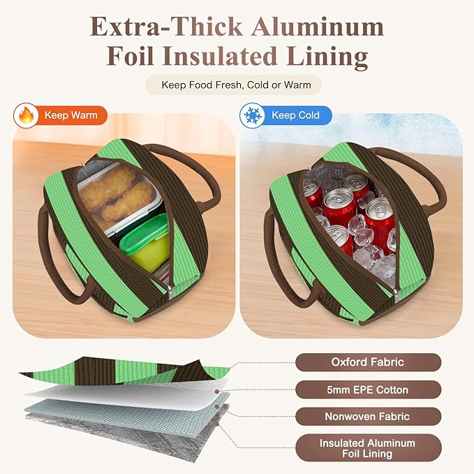 KUBYA Lunch Bag Lunch Box for Women, Cute Corduroy Insulated Reusable Work Leakproof Simple Adults Large Lunch Boxes Tote Bag Men Cooler Bag
