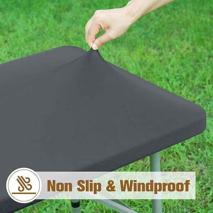 NEWISHER Fitted Rectangle Tablecloth 42 x 72 Inch Elastic Table Cloth Stretch Spandex Table Cover Grey Washable Polyester Table Top Cap Cover for Dining Picnic Camping Indoor and Outdoor