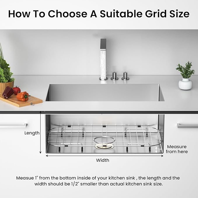 Sink Protector Grid 26-1/16" x 14-1/16", Rear Drain with Corner Radius 3-1/2", 304 Stainless Steel Material - Rear Drain