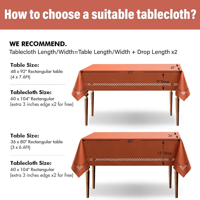 MIULEE Burnt Orange Rectangle Linen Polyester Fall Thanksgiving Tablecloth with Decorative Cutouts Waterproof Stain Resistant Table Cloth 60x104 inch Farmhouse Style for Dining Wedding Party