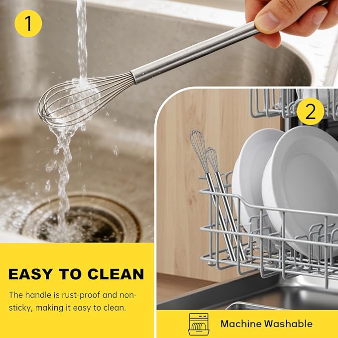 NileHome Mini Whisks Stainless Steel Whisk Set 9" 11"Kitchen Small Wisk Balloon Wire Tiny Whisks for Cooking, Whisking, Blending, Beating, Stirring 2 Pack