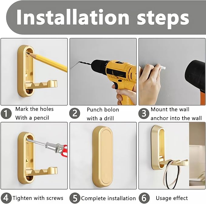 Gold Hooks for Wall Folding Coat Hook Folding Wall Hooks Up to 55 lbs Heavy Duty Space-Saving Easy Installation Metal Foldable Hook Wall Mount for Hanging Coats, Hats, Keys, Bags (2PCS - Gray)