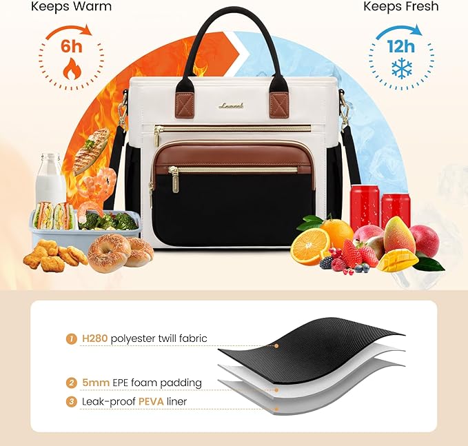 LOVEVOOK Insulated Lunch Bag Women,Wide Opening Adult Lunch Box Women with Cup Holder,Large Leakproof Cooler Bag for Work Picnic Beach Family College Mom,Lunch Teacher Breast Pump Diaper Tote Bag