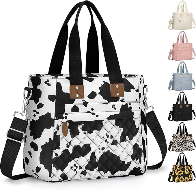 Insulated Lunch Box for Women & Men - Large Thermal Lunch Bag Women with Removable Shoulder Strap, Reusable Lunch Cooler Tote Bags Purse for Adults Work, Picnic, Hiking, Beach, Travel, Medium，Cowprint