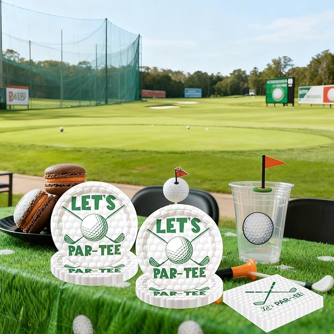50pcs Golf Paper Plates and Napkins Party Decorations, Golf Themed Birthday Party Supplies Disposable Dessert Plates Tableware Set for Sports Theme Birthday Baby Shower Game Party Favors