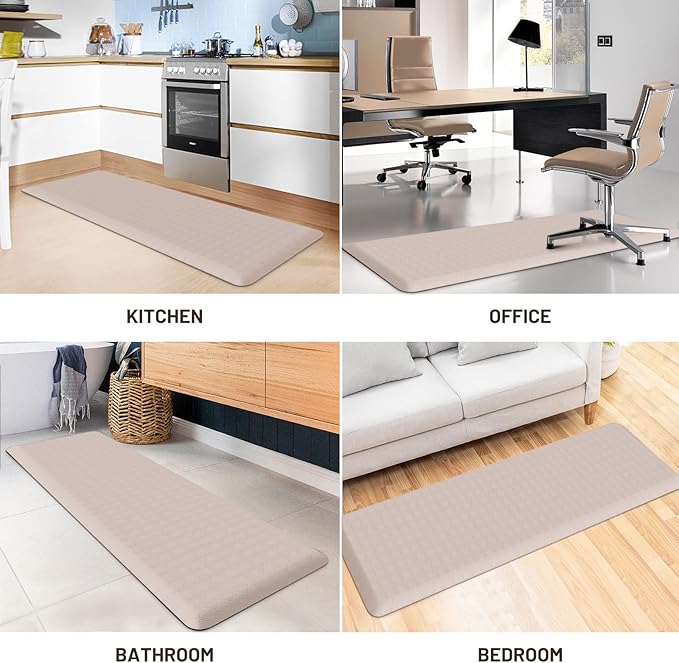 HappyTrends Kitchen Runner Rugs Anti-Fatigue mats - 4/5 Inch Thick Non Slip Waterproof Ergonomic Comfort Mat for Kitchen, Floor Home, Office, Sink, Laundry (17.3"x 60",Khaki)
