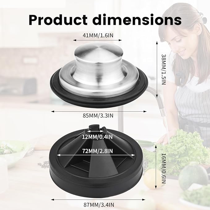 Garbage Disposal Stopper with Splash Guard, for Insinkerator Kitchen Sink Drain Plug Brushed Stainless Steel with 3 3/8" EPDM Splash Guard Set Ullnosoo