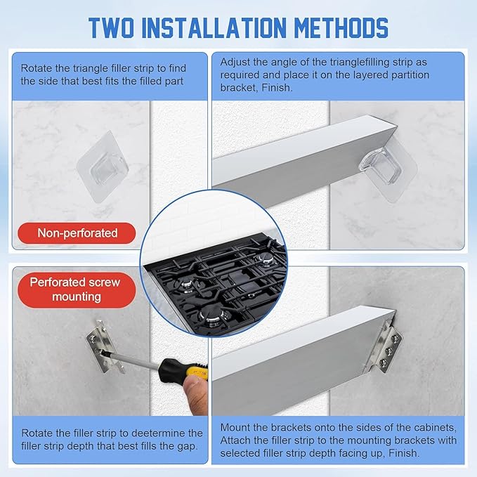 30" Slide-in Range Rear Filler Kit W10113901A, Stove Gap Universal Triangular Filler Strip, Cooktop Trim Kit Between Stove and Backsplash for Whirlpool & Most Brand, Durable Aluminum, Silver