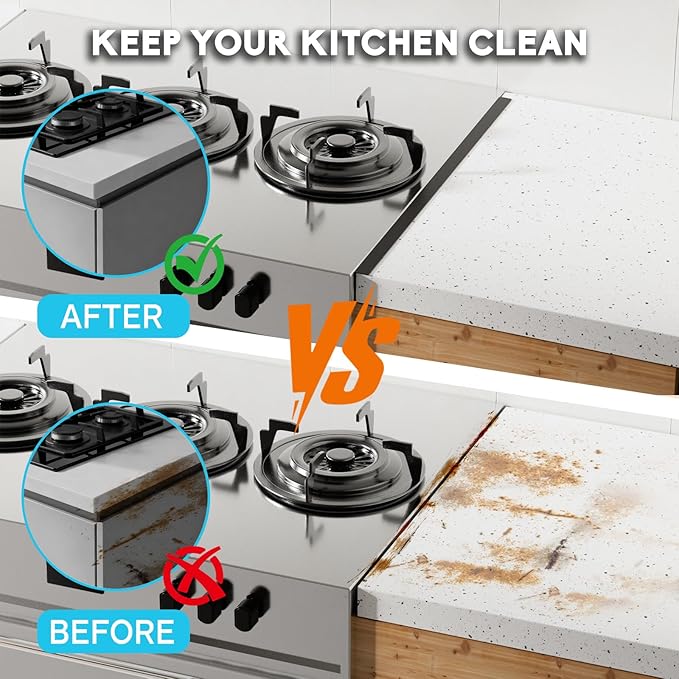 Stove Gap Covers - 304 Stainless Steel Oven Side Gap Filler, 2 Pack Stove Gap Filler - Length 23.4" Width 0.79", Spring Clip Design Fitting Gap Strong Guard Between Stove Top & Counter - Black