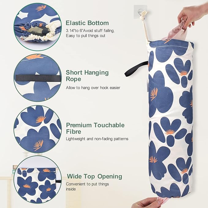 TOGETRUE Plastic Bag Holder, Lightweight Grocery Bag Holder for Plastic Bags, Wall Mount Floral Shopping Bags Dispenser Organizer for Kitchen Pantry Outdoor (Classic Blue)