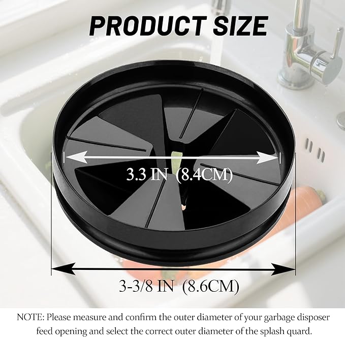 3 3/8" Garbage Disposal Splash Guard QCB-AM for Insinkerator Evolution Series, Removable Quiet Sink Rubber Drain Insert, 2026 Upgrade New Design Garbage Disposer Accessories by Katewei