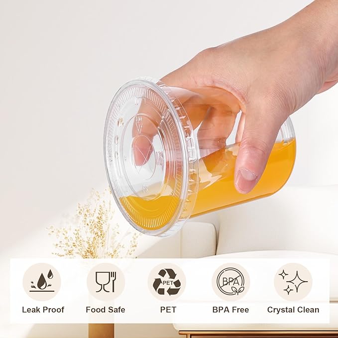 tchrules 100 Set 12oz Plastic Cups with Lids and Straws, Disposable Clear Iced Coffee Cup with Lid, Round Bottom Plastic To Go Cups for Cold Drinks Slushie Smoothie Lemonade Party Picnic Shop Supplies