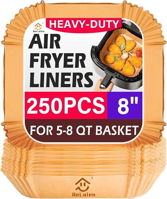 Air Fryer Liners Disposable, 250pcs Non-stick Disposable Airfryer Liners, 8 Inch Unbleached Parchment Paper, Square Air Fryer Paper Liners for 5-8QT Air Fryer, Baking, Roasting Microwave