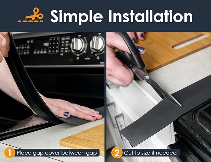 Linda’s Essentials Silicone Stove Gap Covers (2 Pack), Heat Resistant Oven Gap Filler Seals Gaps Between Stovetop and Counter, Easy to Clean Stove Gap Guard (25 Inches, Black)