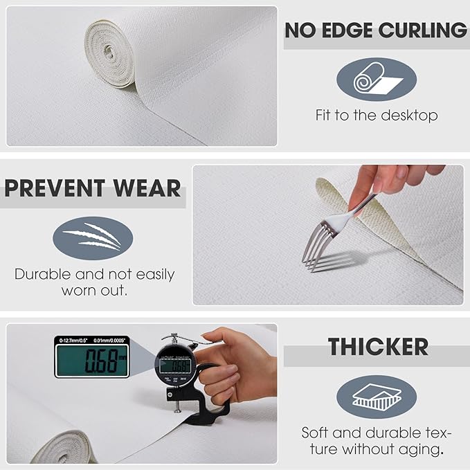Drawer and Shelf Liner, Non-Slip Kitchen Cabinet Liners Non-Adhesive Thick Strong Grip Waterproof Washable Mats Protect Dresser Shelves Cupboard Bathroom Cabinets, White, 18 in X 30 FT