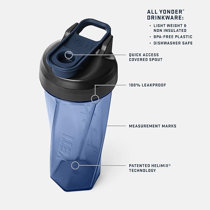 YETI Yonder Helimix Vortex Blender Shaker Bottle Holds up to 27oz | No Blending Ball or Whisk | USA Made | Portable Pre Workout Whey Protein Drink Shaker Cup | Dishwasher Safe, Royal Blue