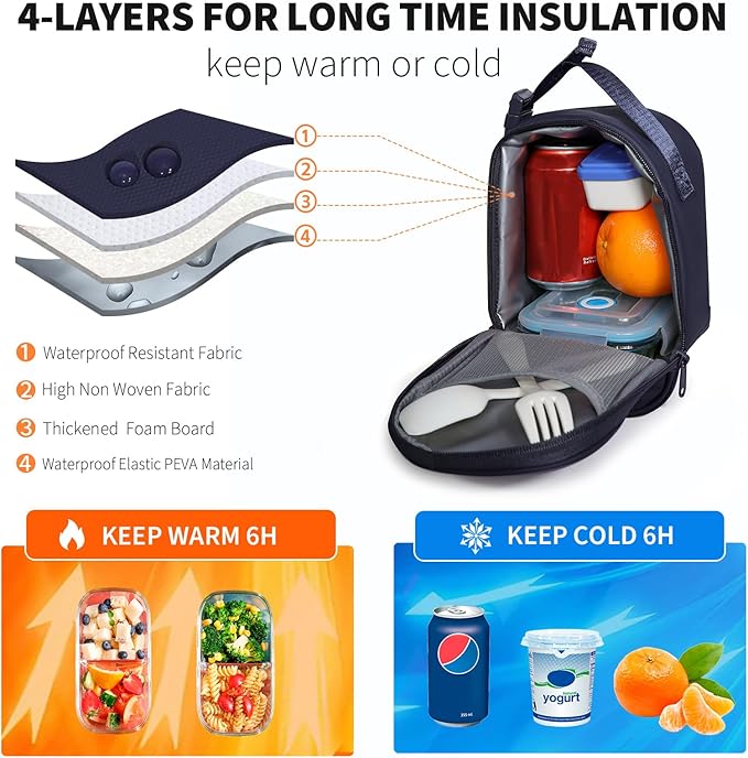 NOL Natural Organic Lifestyle Insulated Lunch Bag for Adult - Snack Bag Lunch Cooler Bag Soft Lunch Tote Bag for Work, Navy blue