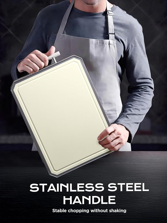 EXTRA LARGE Cutting Board,Double Sided Stainless Steel Cutting Boards Set for kitchen,Stainless Steel/Wheat straw pp Cutting Board for meat,Dishwasher Safe [20 * 13.8+16 * 11+12 * 8.3 Inch]