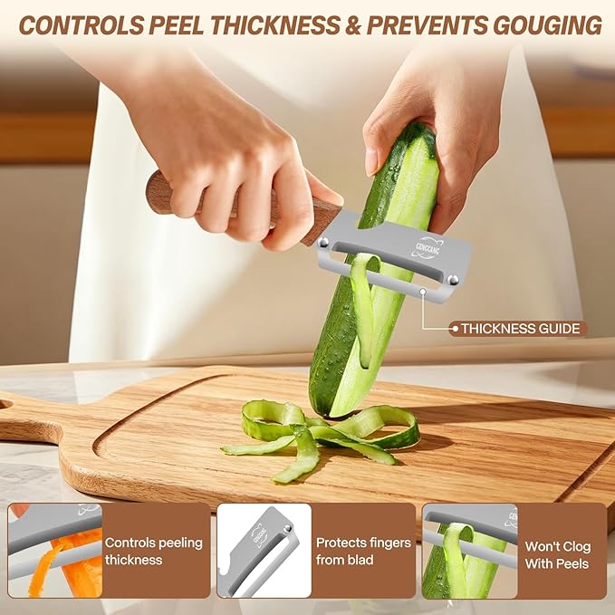 Multi-Functional Vegetable Peeler, Non-Slip Wooden Handle with Sharp Stainless Steel Blade, Built-in Bottle Opener - Perfect Kitchen Peeler For Veggie, Fruit, Potato, Carrot, Apple