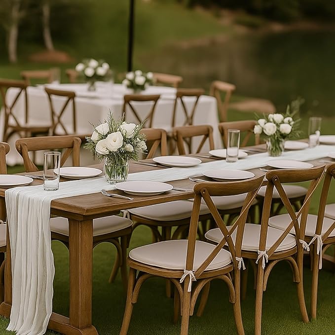 10FT Ivory White Cheesecloth Table Runner 120 Inch Rustic Boho Gauze Cheese Cloth Table Runner for Wedding Baby Shower Bridal Shower Birthday Party Home Decorations