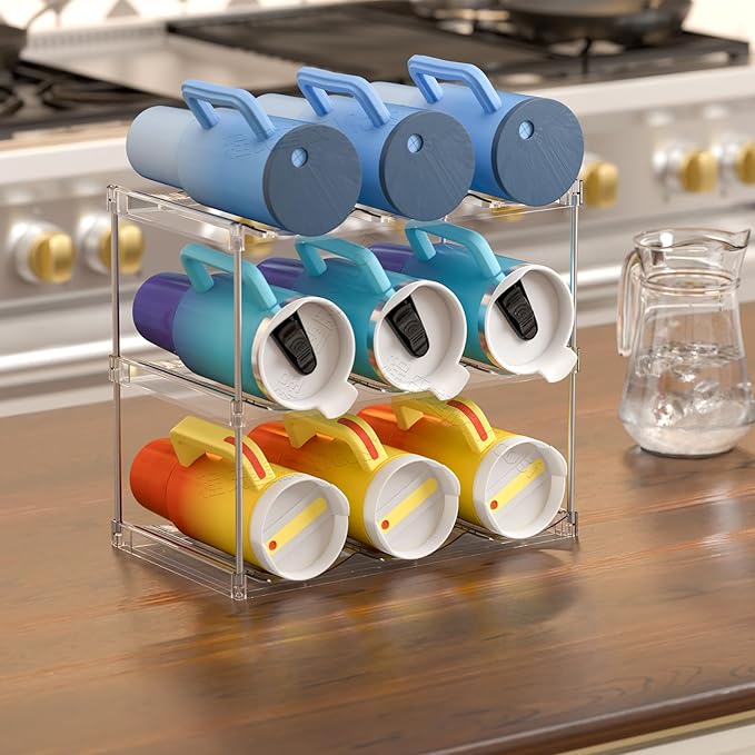Yieach 4 Tier Stackable Water Bottle Organizer for Kitchen Cabinets,Countertop,Large Compartment Wine Rack and Water Bottle Holder for 40 oz Yeti,Stanley Cup,Waterbottle and Other Tumbler Organizer