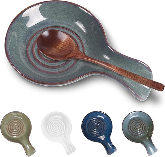 JINIHFW Spoon Rest for Kitchen, Ceramic Spoon Holder for Stove Top, Cooking Spoon Holder,Kitchen Spoon Rest,Heat Resistant Utensil Rest for Countertop, Dishwasher Safe, Blue-Green,1 PCS