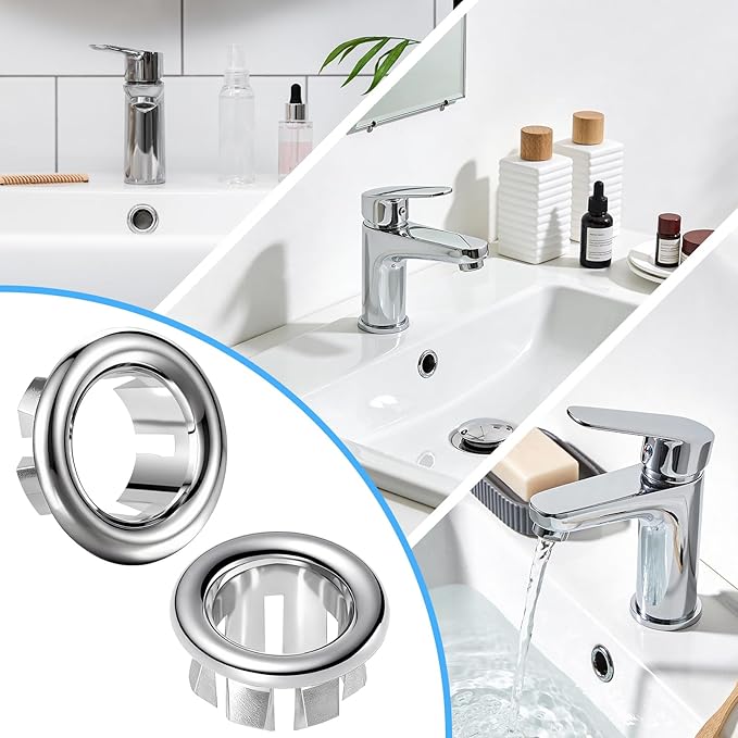 Sink Overflow Ring, 4-Pack Universal Fit Chrome Basin Trim Ring – Easy Installation Hole Insert Caps for Bathroom & Kitchen Sink Drain