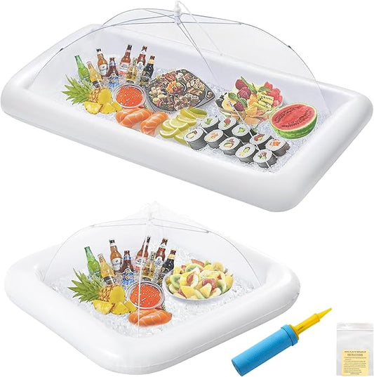 HBlife Inflatable Serving Bar & Mesh Food Cover Combo Set, Party Supplies for Buffet Food Drink Outside, 2 Inflatable Cooler, 2 Food Tents/Food Covers for Outdoors