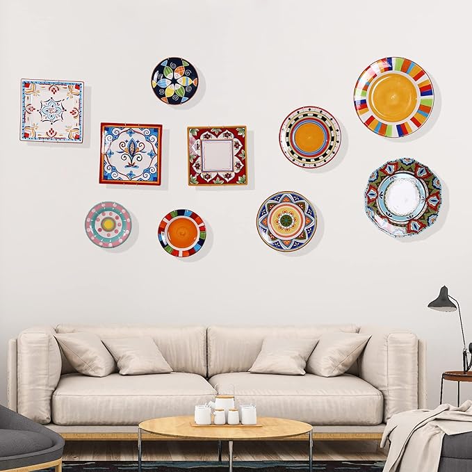 10 Piece Plate Hangers, 4 Inch Invisible Brass Wall Plate Hangers, Comes with 12 Piece Wall Hooks for Decorative Plates