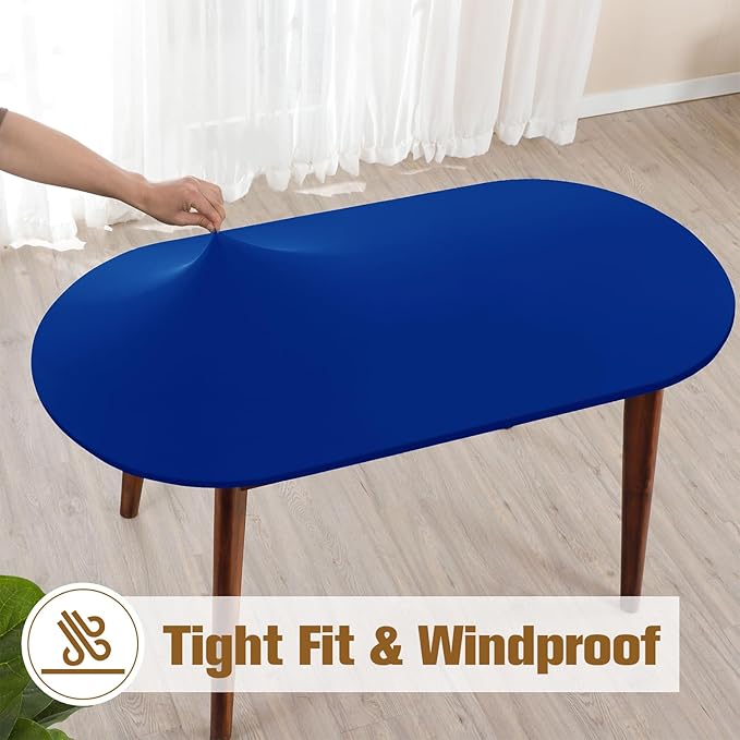 Fitted Oval Tablecloth 42 x 60 Inch Elastic Table Cloth, Stretch Spandex Table Cover Royal Blue Washable Polyester Top Cap Cover for Dining Picnic Camping Indoor and Outdoor