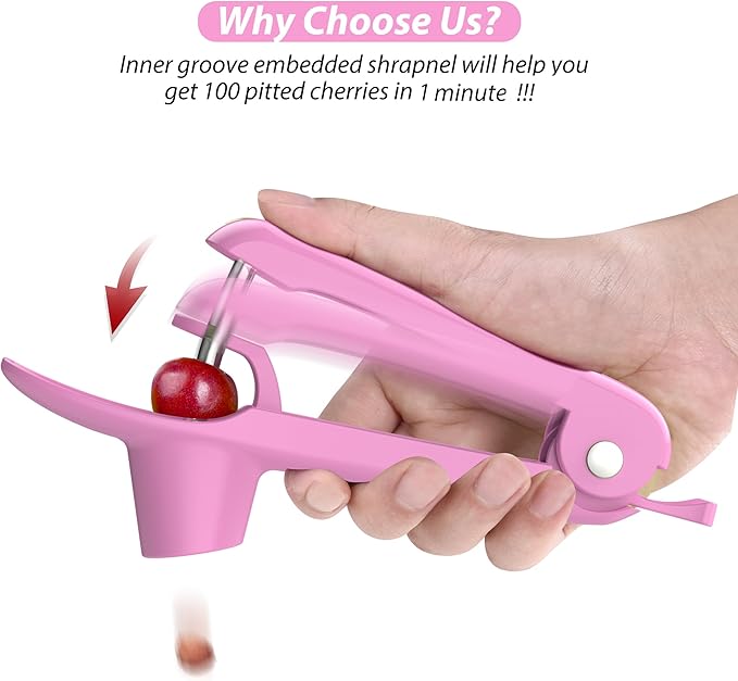 Cherry Pitter - UCMORX Stainless Steel Cherries Pitter Tool Cherries Corer Cherry Remover for Making Cherry Jam with Lock Design(Pink)