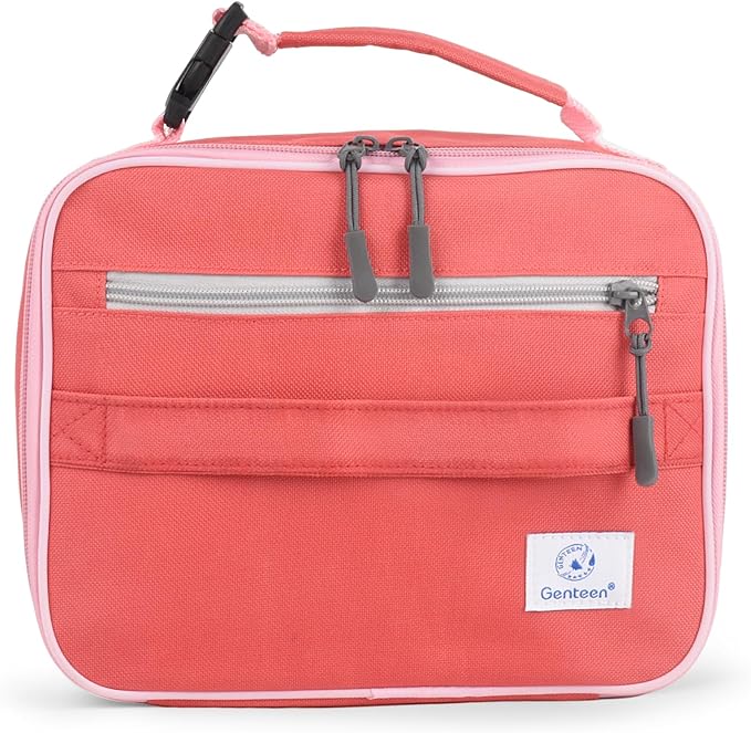 Genteen Lunch Bag for Women Men Girls Teens Insulated Leakproof LunchBox for Adult Reusable Lunch Box with Bottle Holder for Work Office School Travel Picnic-Red
