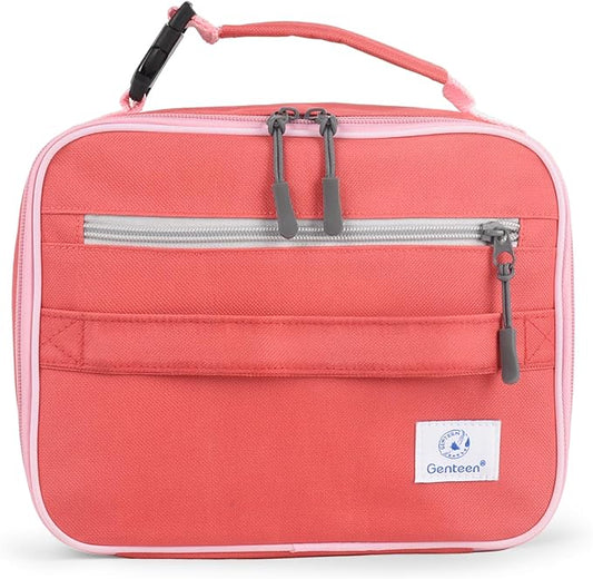 Genteen Lunch Bag for Women Men Girls Teens Insulated Leakproof LunchBox for Adult Reusable Lunch Box with Bottle Holder for Work Office School Travel Picnic-Red