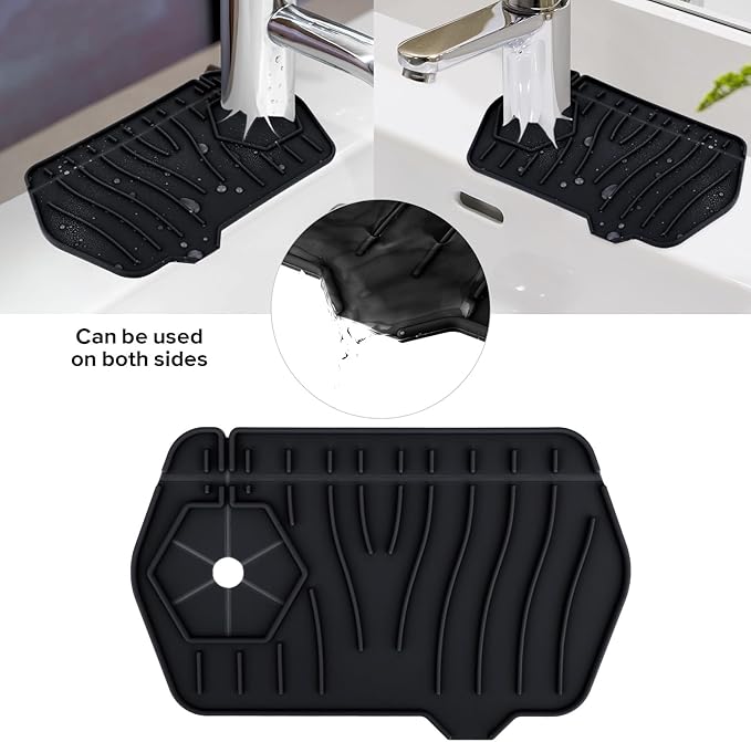 Silicone Sink Splash Guard Kitchen Splash Guard for Sink Splash Prevention Faucet Mat for Kitchen Sink Faucet Guard, Draining Mat Faucet Mat for Kitchen Sink Faucet Splash Guard（Black）