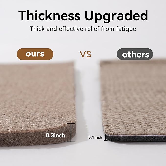 Long Kitchen Runner Rugs Non Slip Washable, Linen-Like 0.3" Thick Cushioned Absorbent Kitchen Mats for Floor, Mild Anti-Fatigue Sink Floor Mat Laundry Standing Mat, Easy Clean, Brown 17"x71"