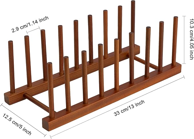 HBlife 4pcs Teak Dish Drying Rack Plates Holder Stand Kitchen Storage Cabinet Organizer for Dish/Plate/Bowl/Cup/Pot Lid/Cutting Board (8 Slots)