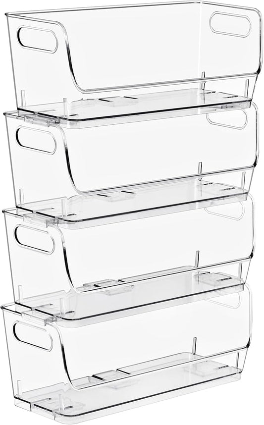 Sorbus Stackable Storage Bins Open Front, Clear Stackable Storage Bins, Pantry Bins for Storage and Organization, Acrylic Stackable Bins for Kitchen, Clear Pantry Organizer Bins (Small Wide 4 Pack)