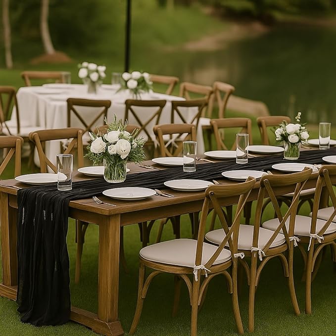 3 Pack Black 10FT Cheesecloth Table Runner 120 Inch Rustic Boho Gauze Cheese Cloth Table Runner for Wedding Baby Shower Bridal Shower Birthday Party Home Decorations