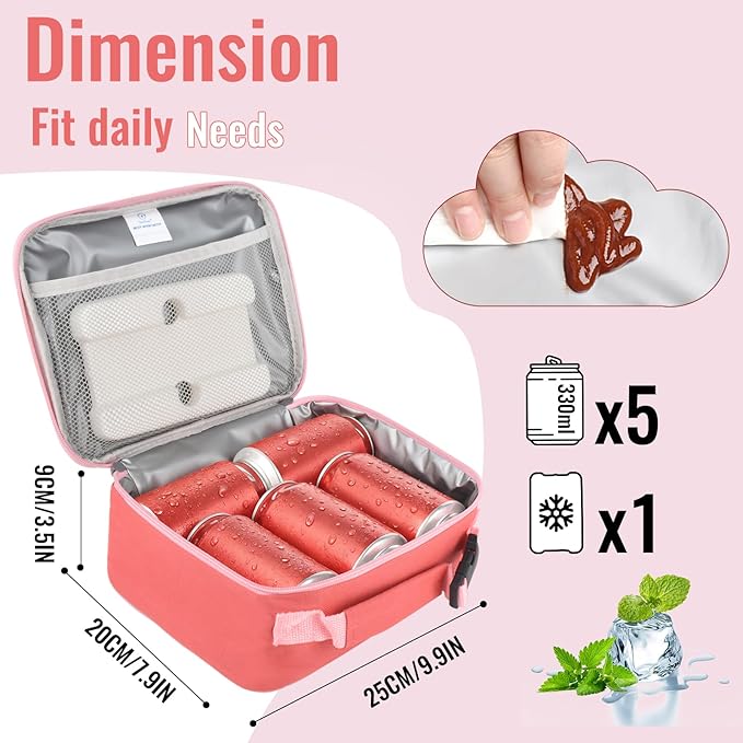 Genteen Lunch Bag for Women Men Girls Teens Insulated Leakproof LunchBox for Adult Reusable Lunch Box with Bottle Holder for Work Office School Travel Picnic-Red