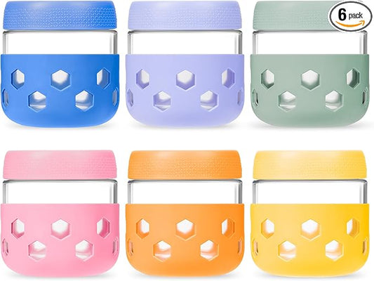 Gemice 6-Pack 10oz Glass Mason Jars with Silicone Sleeves, Airtight BPA-Free Overnight Oats Containers with Lids, Dishwasher Safe Leak-Proof Meal Prep Jars for Chia Pudding, Yogurt, Snacks