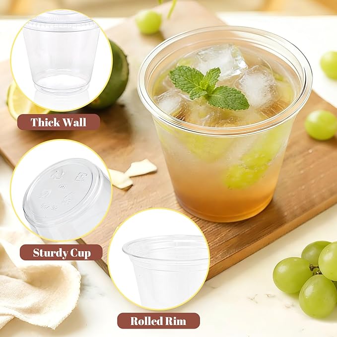 Clawsoff 50 Pack 9 oz Clear Plastic Cups, Disposable Parfait Cups No Lids, Fruit Cup, Clear PET Cup for Dessert, Cold Drink, Ice Cream, Salad