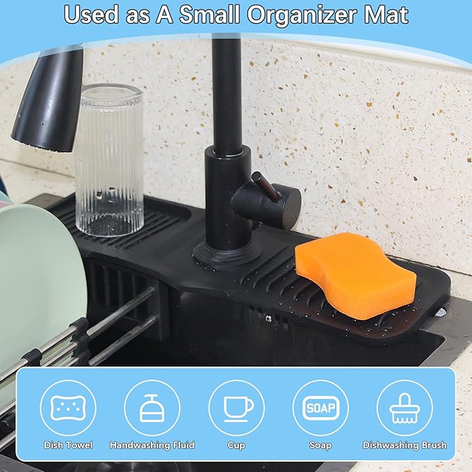 17.7*5.5 Inch Large Non-Slip Base,Multi-Surface Protector for Kitchen,Bathroom,Laundry,RV,Easy Clean Water Deflector Accessory(black)