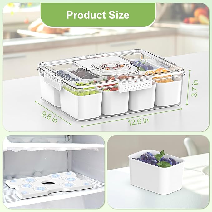 Chilled Snackle Box Container with Ice Pack, Bonus Insulated Bag Charcoolerie Chilled Portable Serving Tray, 8 Compartment Snack Container for Charcuterie Snack Road Trip Picnic Essentials