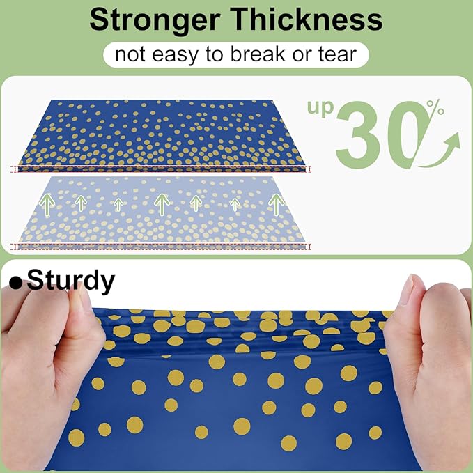 misaya 3 Packs Dot Disposable Table Cloth, 54 x 108 Inch Waterproof Plastic Tablecloth, Rectangle Gold Dots in Navy Table Covers for Picnic, Birthday, Party