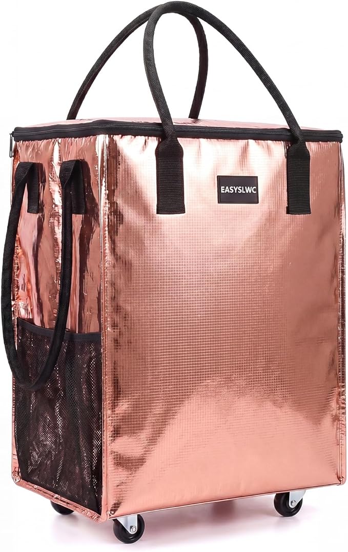 Reusable Hauler Rolling Tote Bag, Collapsible Portable Shopping Bag with Wheels for Groceries, Apartments Laundry, Organization,Heavy Duty Utility Tote Bag for Travel Moving, 75lbs, Rose Gold