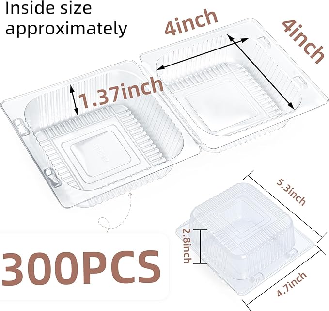 300 Pack Clear Clamshell Food Containers, Disposable Plastic Hinged Clamshell Take Out Container with Lids, To Go Food Containers for Dessert, Hamburger, Cakes Slice, Cookies, Salads, Snacksetc