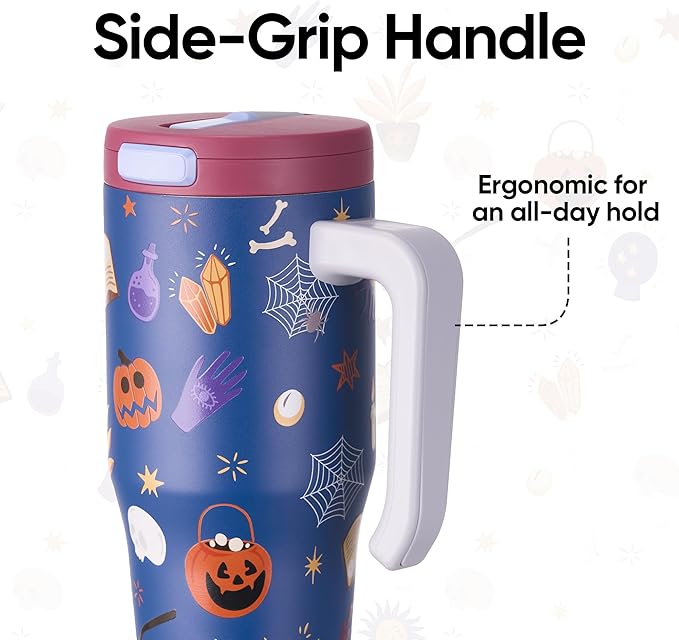 Fijinhom 25 oz Insulated Tumbler with Handle, Stainless Steel Insulated Water Bottle Coffee Mug with Straw, Coffee Cups, Cute Water Bottle for Sports, Travel, Lunch, Ghostly Cuties